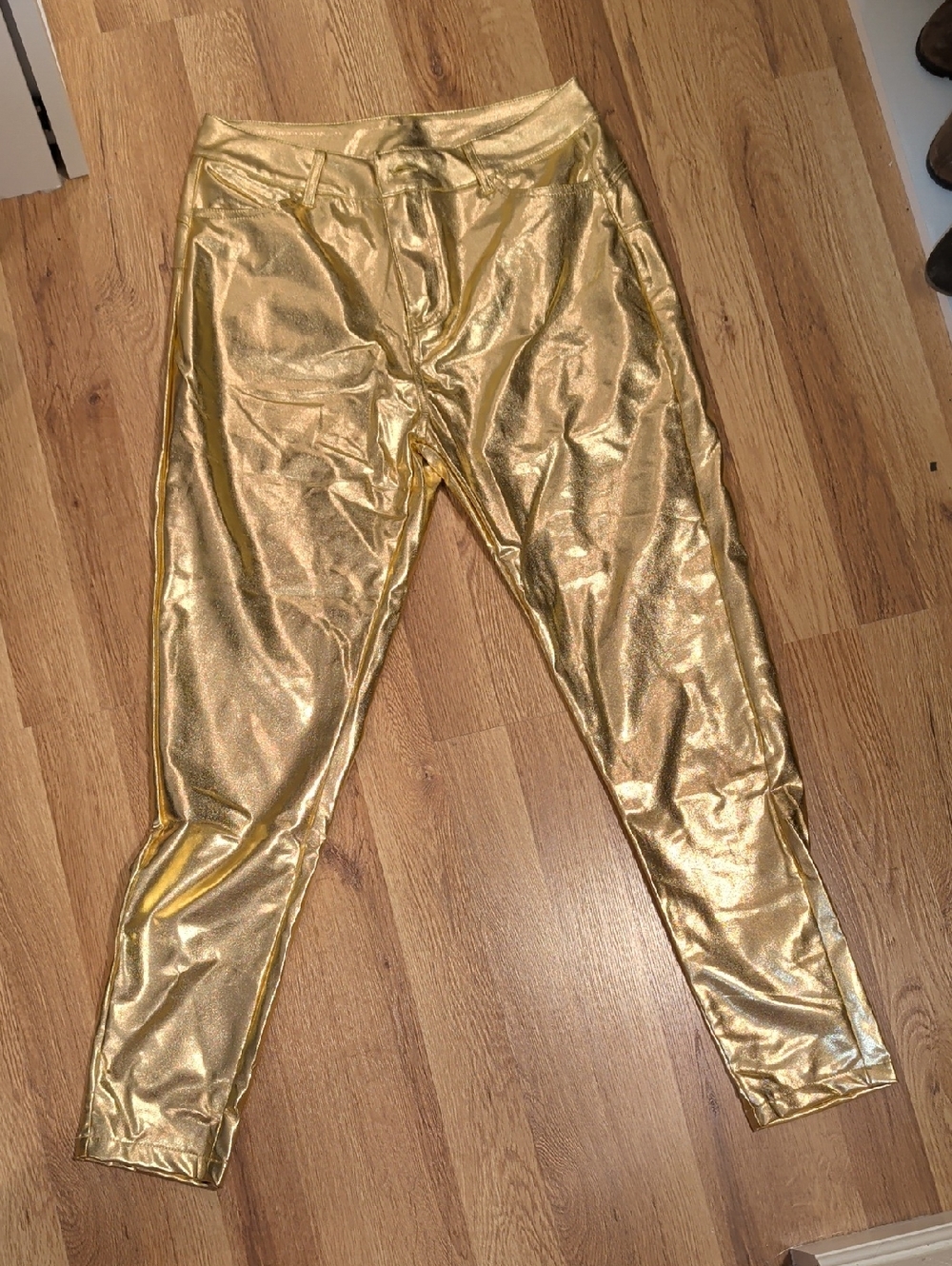 Metallic Gold High-Shine Skinny Pants